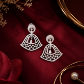 Silver Finish AD Diamond Fan Drop Earrings for Women