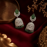 Silver Finish Emerald Green AD Diamond Jhumka Earrings for Women
