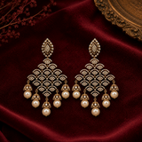 Antique Finish AD Diamond Pearl Chandbali Earrings for Women