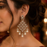 Antique Finish AD Diamond Pearl Chandbali Earrings for Women
