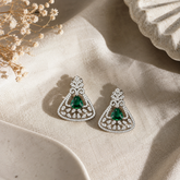 Silver Finish Emerald Green AD Diamond Stud Earrings for Women