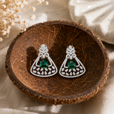Silver Finish Emerald Green AD Diamond Stud Earrings for Women