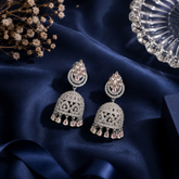 Silver Finish Baby Pink AD Diamond Jhumka Earrings for Women