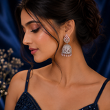 Silver Finish Baby Pink AD Diamond Jhumka Earrings for Women