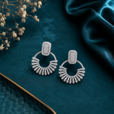 Silver Finish American Diamond Hoop Earrings for Women