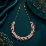 Luxury Antique Plated Ruby American Diamond Necklace Set for Women