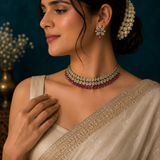 Luxury Antique Plated Ruby American Diamond Necklace Set for Women