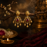 Antique Gold Plated Ruby Stone Temple Necklace Set for Women