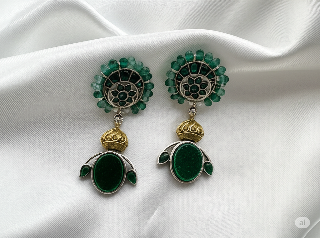 Green stone studded earrings