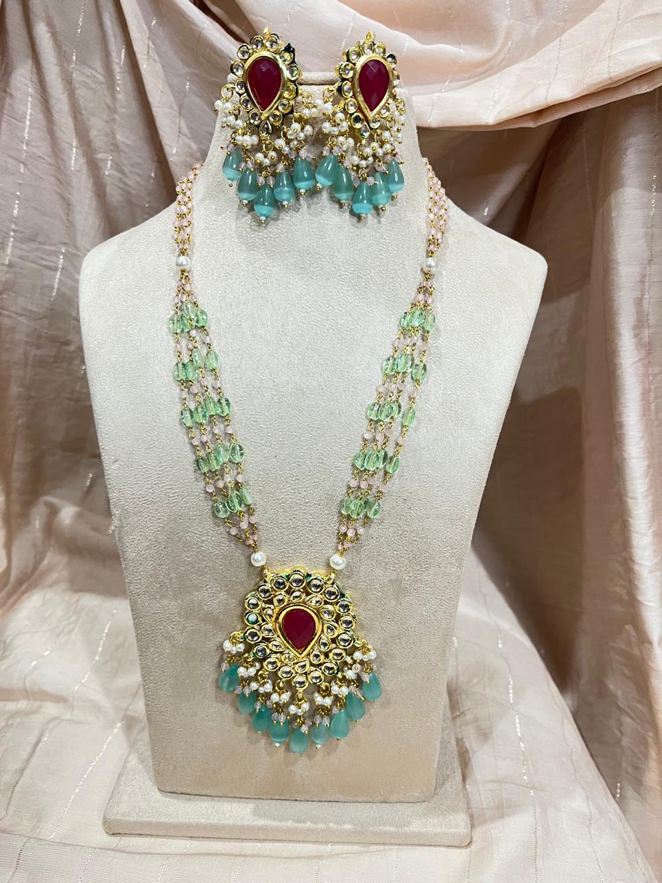 Jadau kundan long beads chain necklace