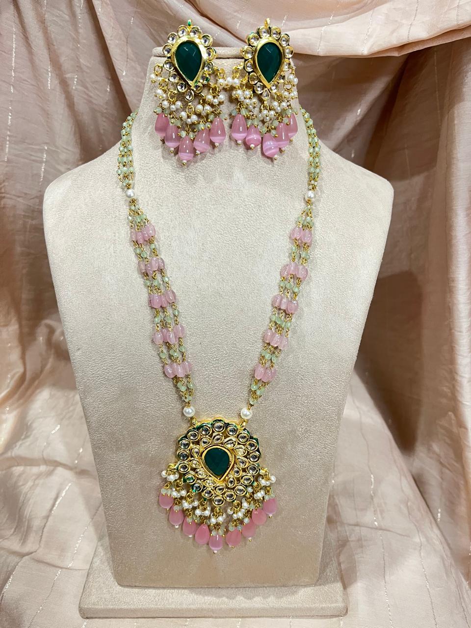 Jadau kundan long beads chain necklace