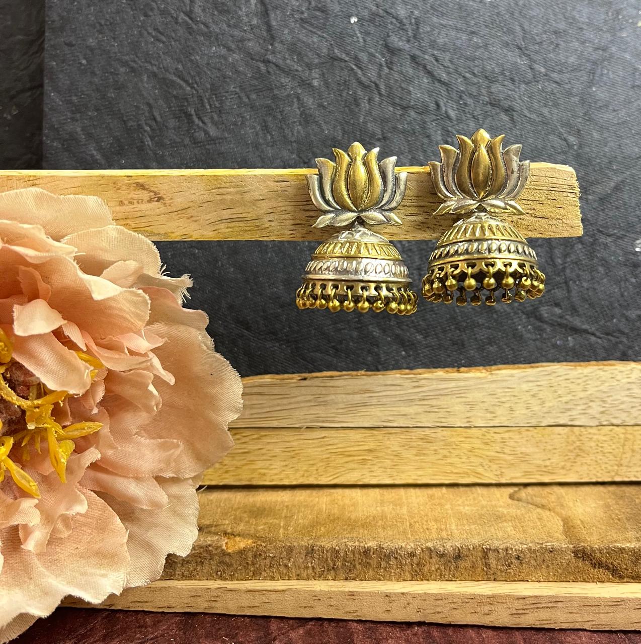 Dual tone Lotus stud jhumkhas
