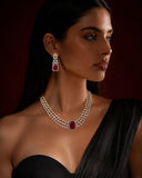 Luxury Ruby American Diamond Necklace Set for Women