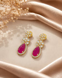 Luxury Gold Finish Ruby AD Diamond Necklace Set with Matching Earrings