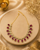 Luxury Gold Finish Ruby AD Diamond Necklace Set with Matching Earrings