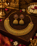 Antique Gold Plated Temple Choker Necklace Set for Women