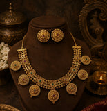 Antique Gold Plated Temple Necklace Set for Women