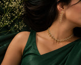 Gold Polish American Diamond Leaf Necklace Set for Women