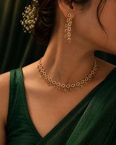 Gold Polish American Diamond Leaf Necklace Set for Women