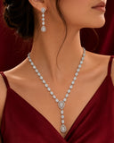 Silver Finish American Diamond Drop Necklace Set for Women