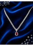 Silver Finish Ruby American Diamond Necklace Set for Women