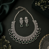 Emerald Green AD Diamond Necklace Set with Matching Earrings