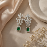 Emerald Green AD Diamond Necklace Set with Matching Earrings