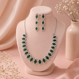 Emerald Green AD Diamond Necklace Set with Matching Earrings