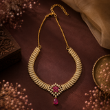 Antique Polish Ruby AD Necklace Set with Matching Earrings