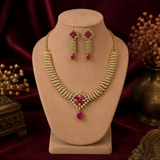 Antique Polish Ruby AD Necklace Set with Matching Earrings