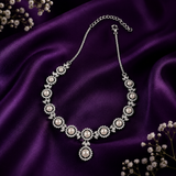 Silver Finish AD Diamond Pearl Necklace Set for Women