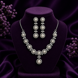 Silver Finish AD Diamond Pearl Necklace Set for Women