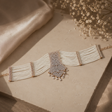 Luxury AD Diamond Pearl Choker Necklace Set for Women