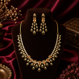 Luxury antique Polish AD Diamond Necklace Set with Champagne Stones