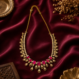 Luxury Gold Polish AD Diamond Necklace Set with Ruby Stones