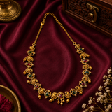 Traditional Gold Polish Temple Choker Set with Ruby & Emerald Stones