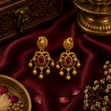 Traditional Gold Polish Temple Choker Set with Ruby & Emerald Stones