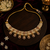 Antique Polish Pearl & Ruby Stone Temple Choker Necklace Set
