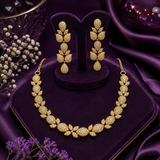 Luxury Gold Polish AD Diamond Necklace Set with Long Earrings