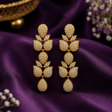 Luxury Gold Polish AD Diamond Necklace Set with Long Earrings