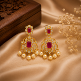 Premium Gold Polish Ruby AD Diamond Necklace Set with Matching Earrings