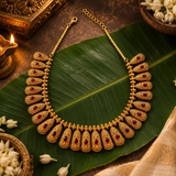 Premium Antique Gold Polish Ruby Temple Necklace Set with Jhumka Earrings