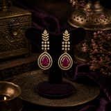 Antique Mehandi Polish AD Diamond Necklace Set with Ruby Teardrop Pendant & Matching Earrings