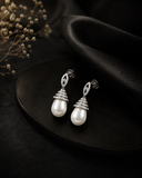 Elegant Silver Finish AD Diamond Pearl Drop Earrings