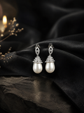 Elegant Silver Finish AD Diamond Pearl Drop Earrings