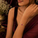 Antique Gold Polish AD Diamond Ruby Stone Open Bangle Bracelet