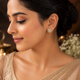 Elegant Gold Polish AD Diamond Floral Stud Earrings