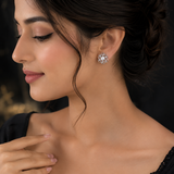 Silver Pearl Floral AD Diamond Stud Earrings