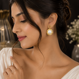 Modern Gold Pearl Statement Earrings with Stainless Steel Finish