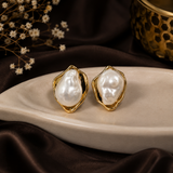 Modern Gold Baroque Pearl Statement Earrings